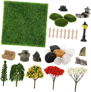 1 Set Mini Garden Landscape Tiny Artificial Trees Fake Grass and Rocks for Dollhouse Courtyard and Micro Landscape Decor Fairy House Decoration and Garden Kits