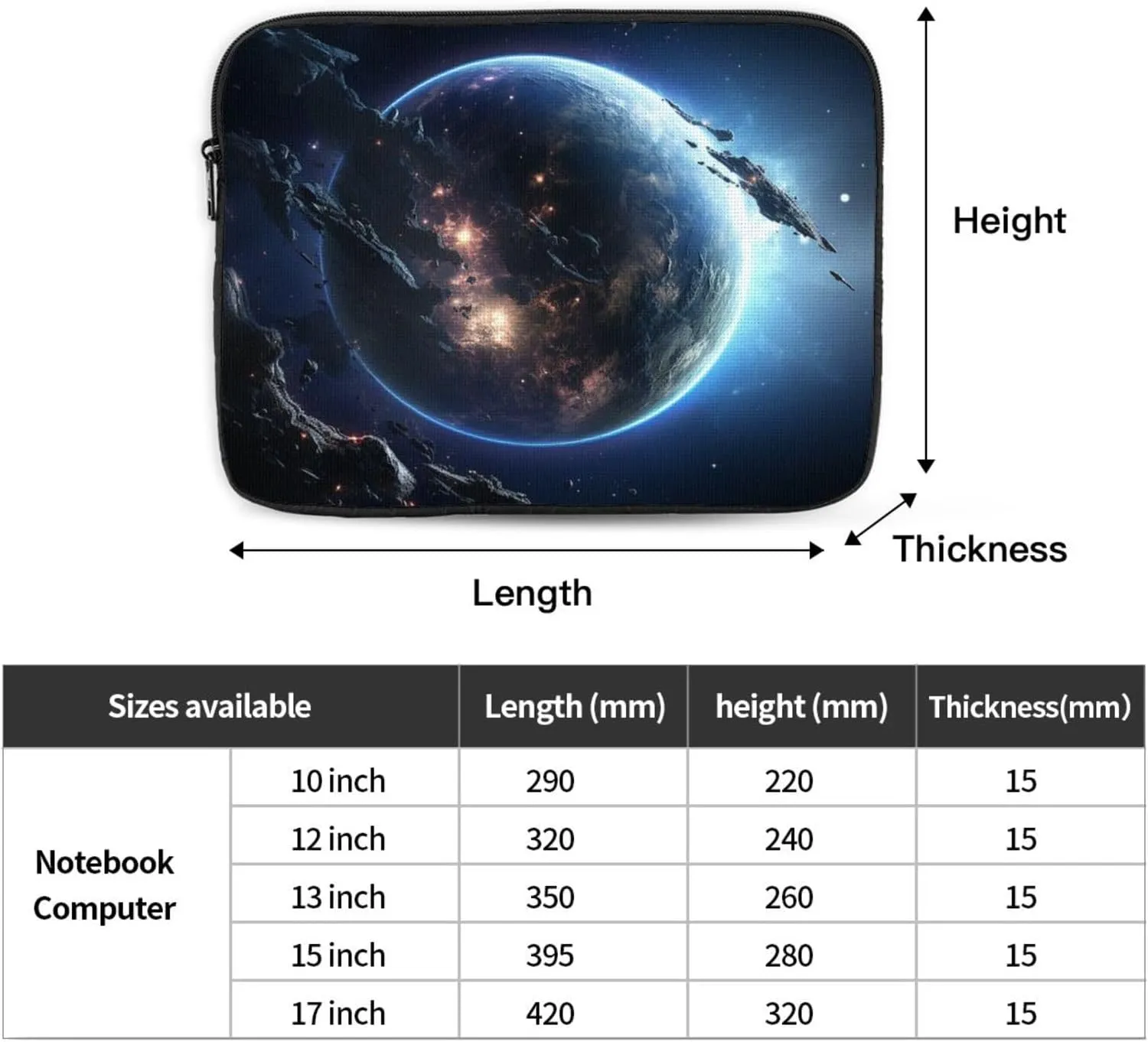 10 Inch Laptop Sleeve Bag Waterproof Shockproof Laptop Case Bag Earth and Moon Computer Skin Bags Lightweight Tablet Carrying Case