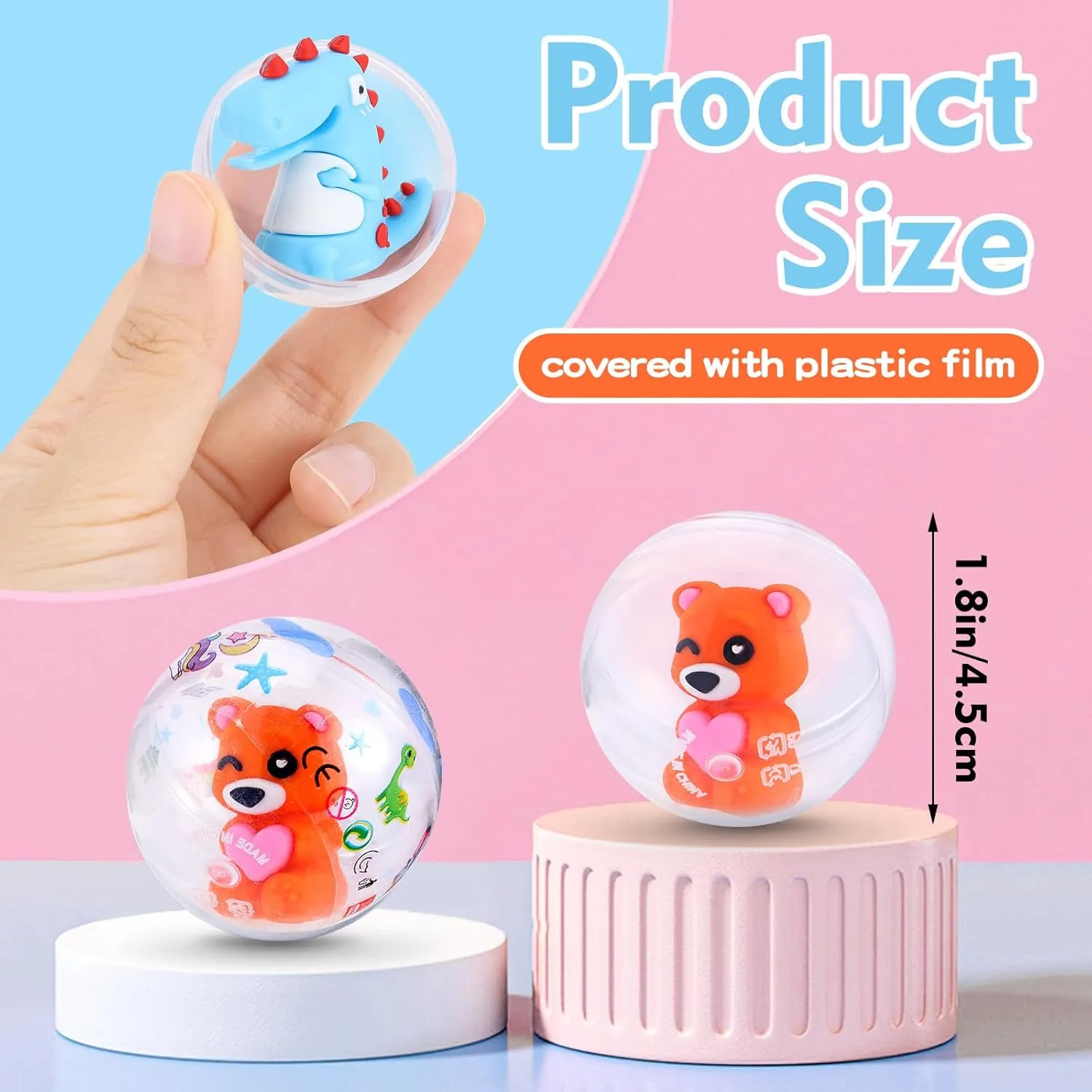 100 Pack Gumball Vending Machine Capsules with Cute Cartoon Mini Toy Small Filled Toys Capsules for Kindergarten Gift Christmas Easter Basket Stuffers Cute Egg（45mm）