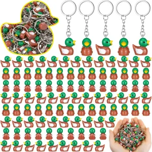 100 Pcs Luminous Mini Duck Keychains Glow in the Dark Duck Resin Keychains 3D Tiny Key Chains Bulk Small Animal Pendant Accessories for Birthday Party Favors(Green Brown,Mallard)