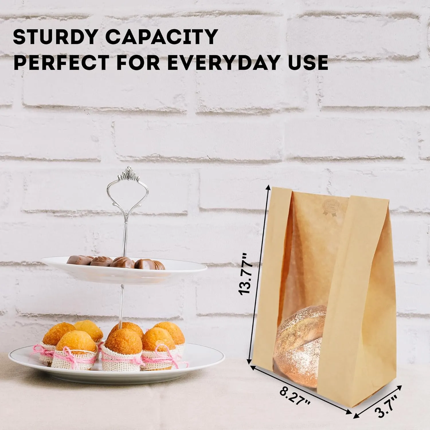 100 Sourdough Bread Bags For Homemade Loaf Kraft Brown Paper Bread Bags with Window and Square Bottom Large Bakery Bag - Reusable and Disposable Square Bottom for Easy Storage of Sandwiches and Bagels