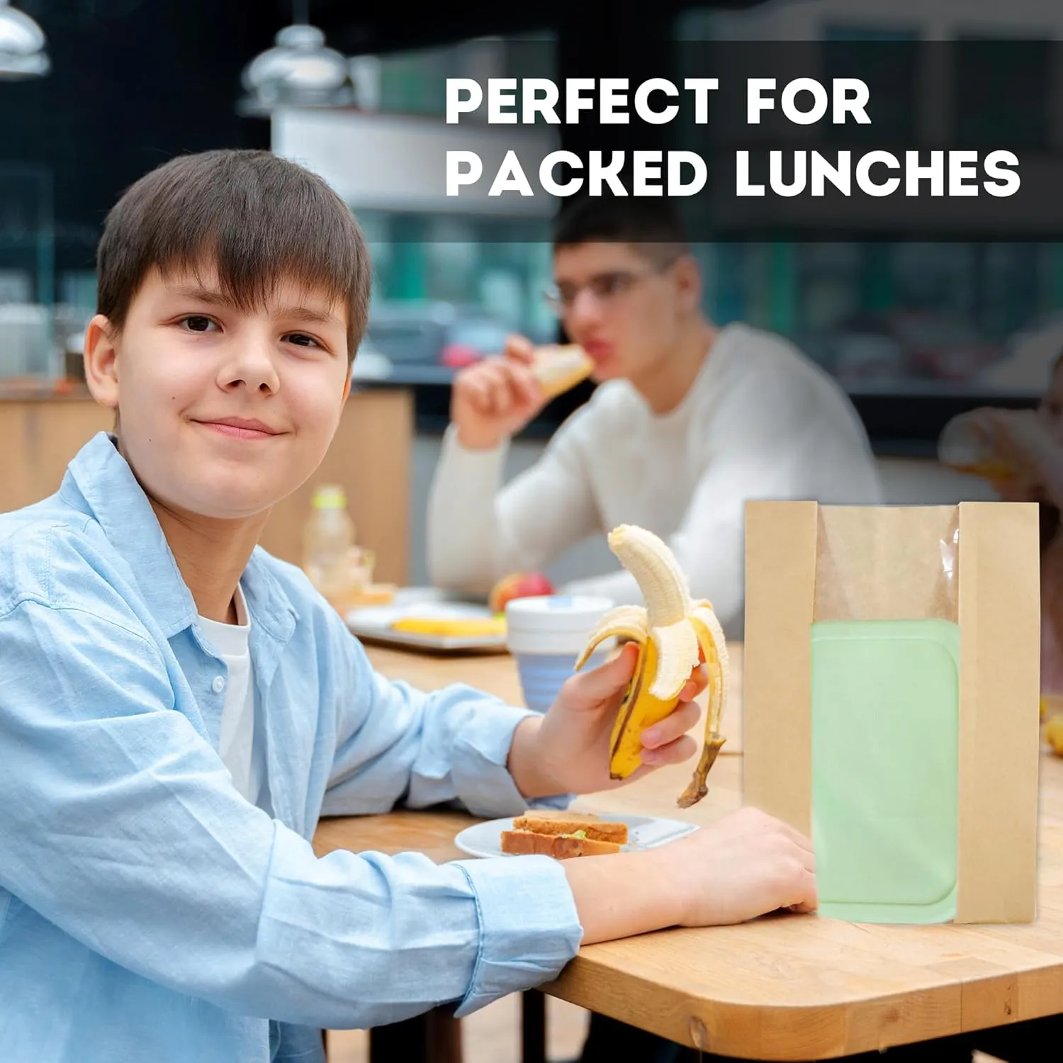 100 Sourdough Bread Bags For Homemade Loaf Kraft Brown Paper Bread Bags with Window and Square Bottom Large Bakery Bag - Reusable and Disposable Square Bottom for Easy Storage of Sandwiches and Bagels