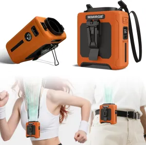 10000mAh Portable Waist Fan Clip On, Personal Shirt Belt Fan Rechargeable With 5 Speeds & Flashlight, Hands-Free Body Neck Wearable For Camping Travel Outdoor Jobsite (Orange)