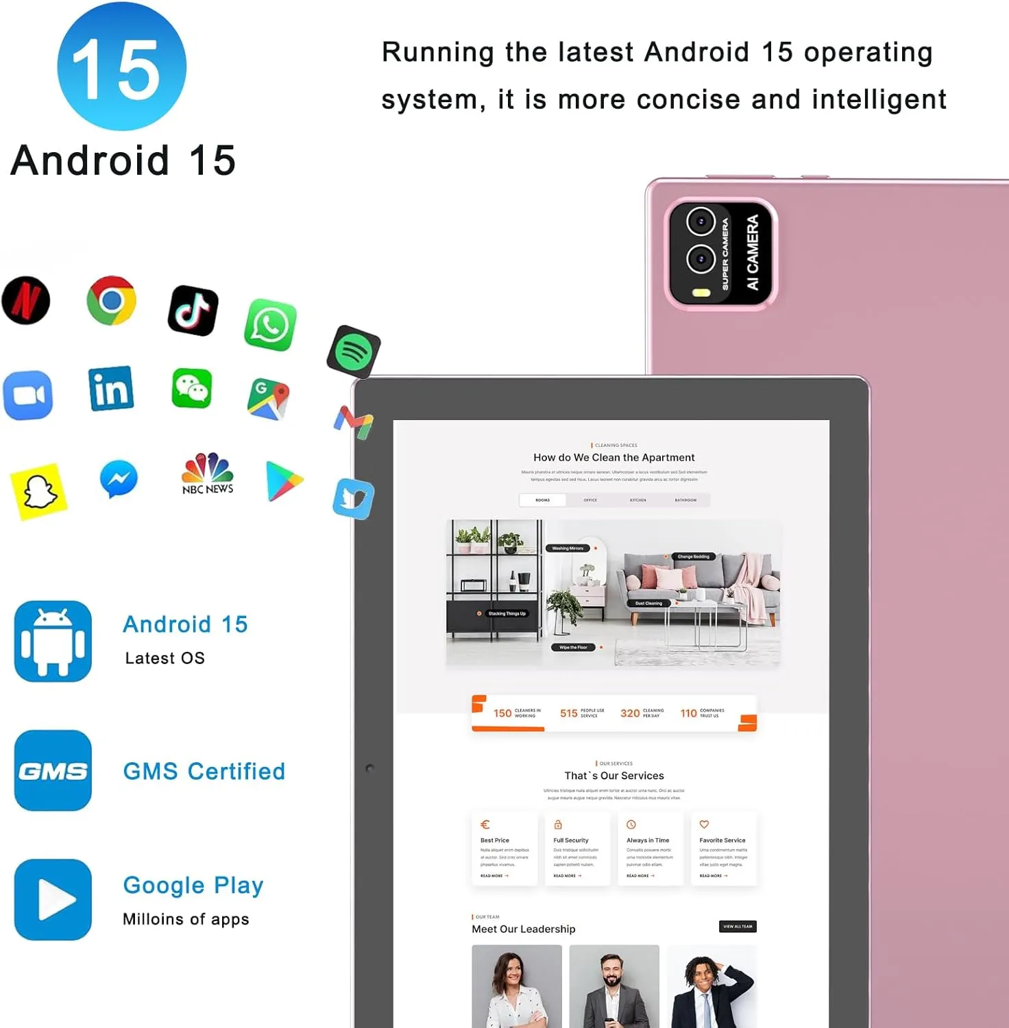 10" Android 15 Tablet, 10(4 6Expand) GB RAM 64GB ROM, 2 8MP Dual Camera, 6000mAh Battery (Tablet case Stylus), Pink