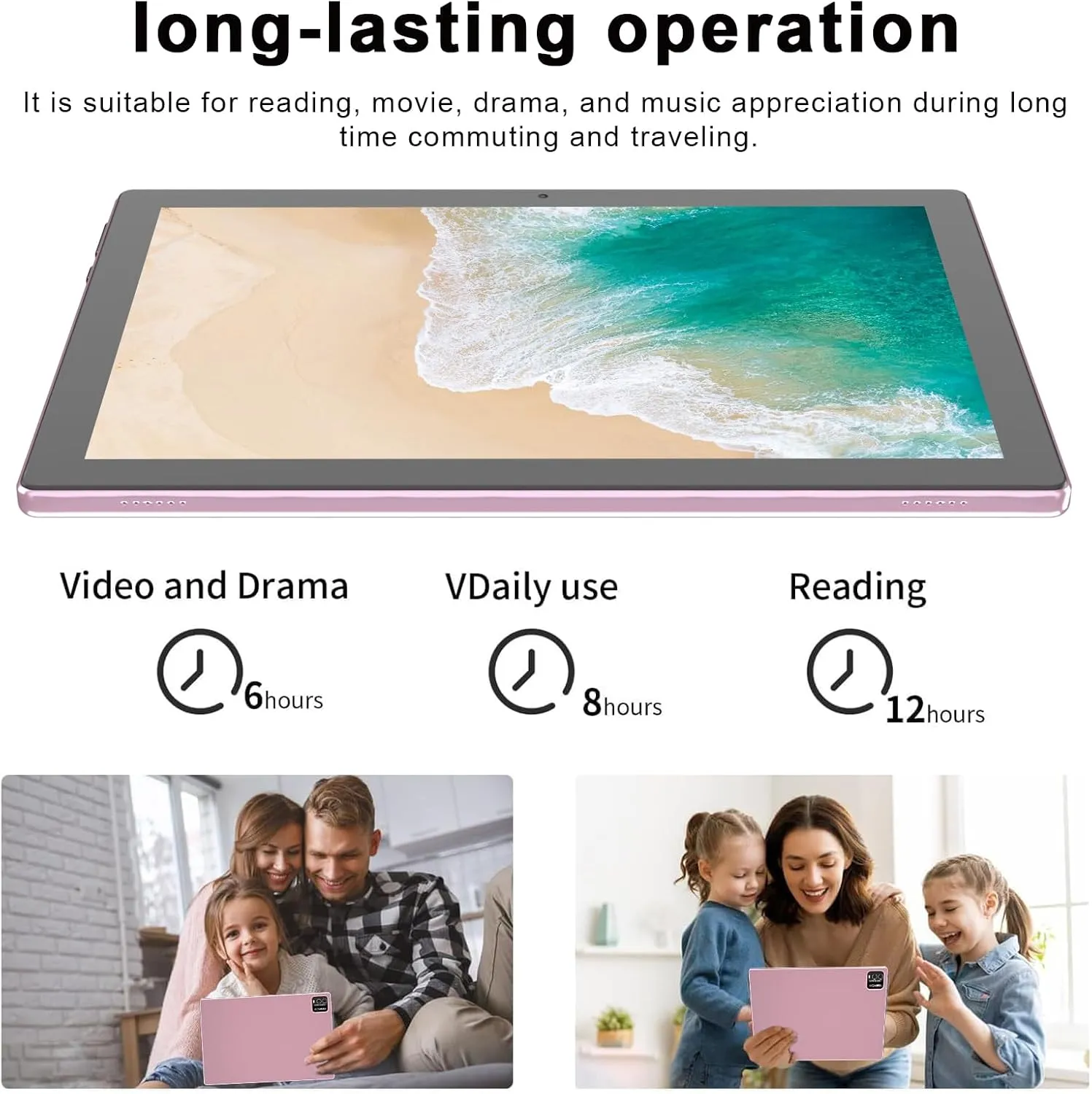 10" Android 15 Tablet, 10(4 6Expand) GB RAM 64GB ROM, 2 8MP Dual Camera, 6000mAh Battery (Tablet case Stylus), Pink