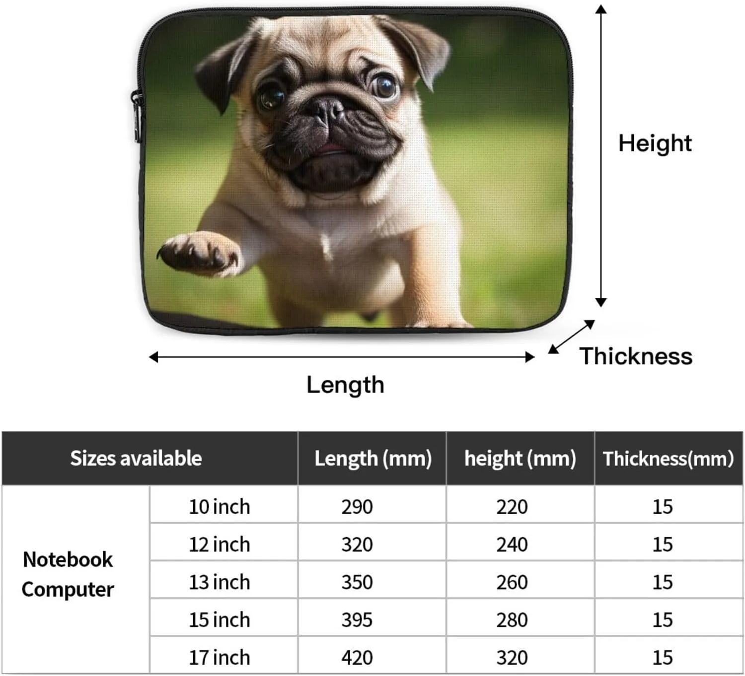 12 Inch Laptop Sleeve Bag Waterproof Shockproof Laptop Case Bag Pug Puppies Computer Skin Bags Lightweight Tablet Carrying Case