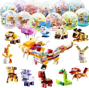 12Pcs PreFilled Easter Eggs with Animals Building Blocks, 12 in 1 Egg Surprise Toys Set for Kids Egg Hunt, Basket Filler and Stuffers, Party Favors, Classroom Prize Toys