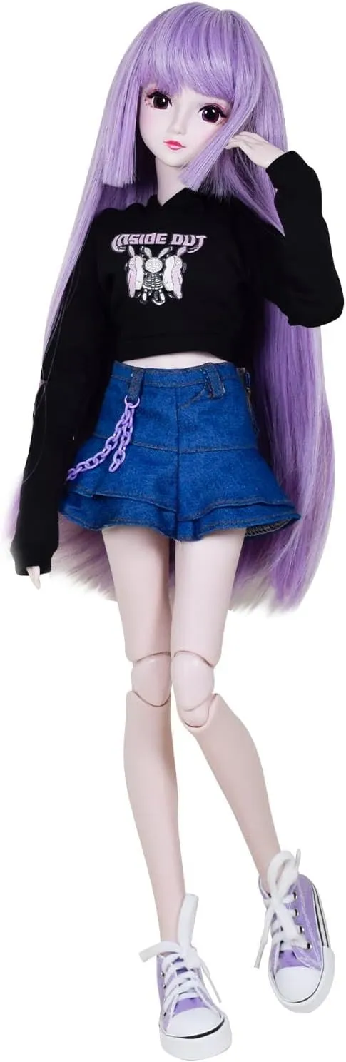 1/3 SD Doll 24" Ball Jointed BJD Doll Anime Style Fashion Doll Movable Joints Dolls, Purple Hair