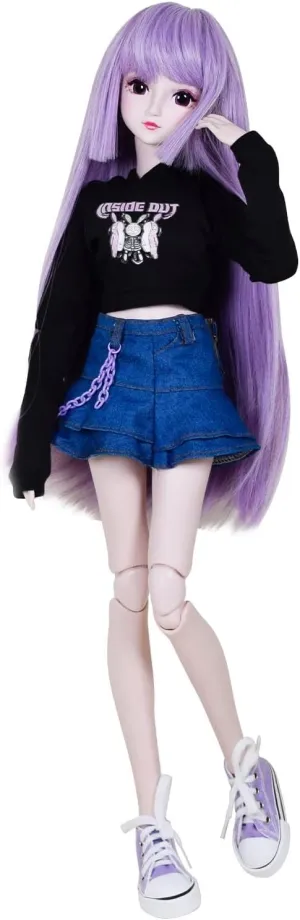 1/3 SD Doll 24" Ball Jointed BJD Doll Anime Style Fashion Doll Movable Joints Dolls, Purple Hair