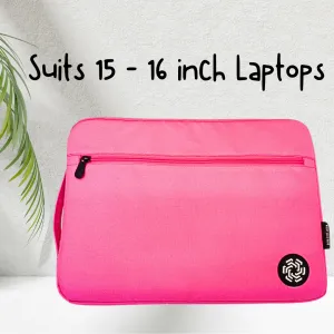 15-16 inch High Quality Student Laptop Sleeve with Retractable Handle - Fluorescent Pink