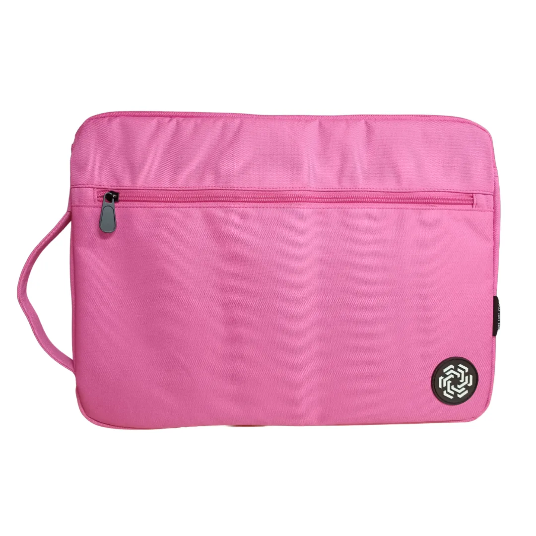 15-16 inch High Quality Student Laptop Sleeve with Retractable Handle - Fluorescent Pink