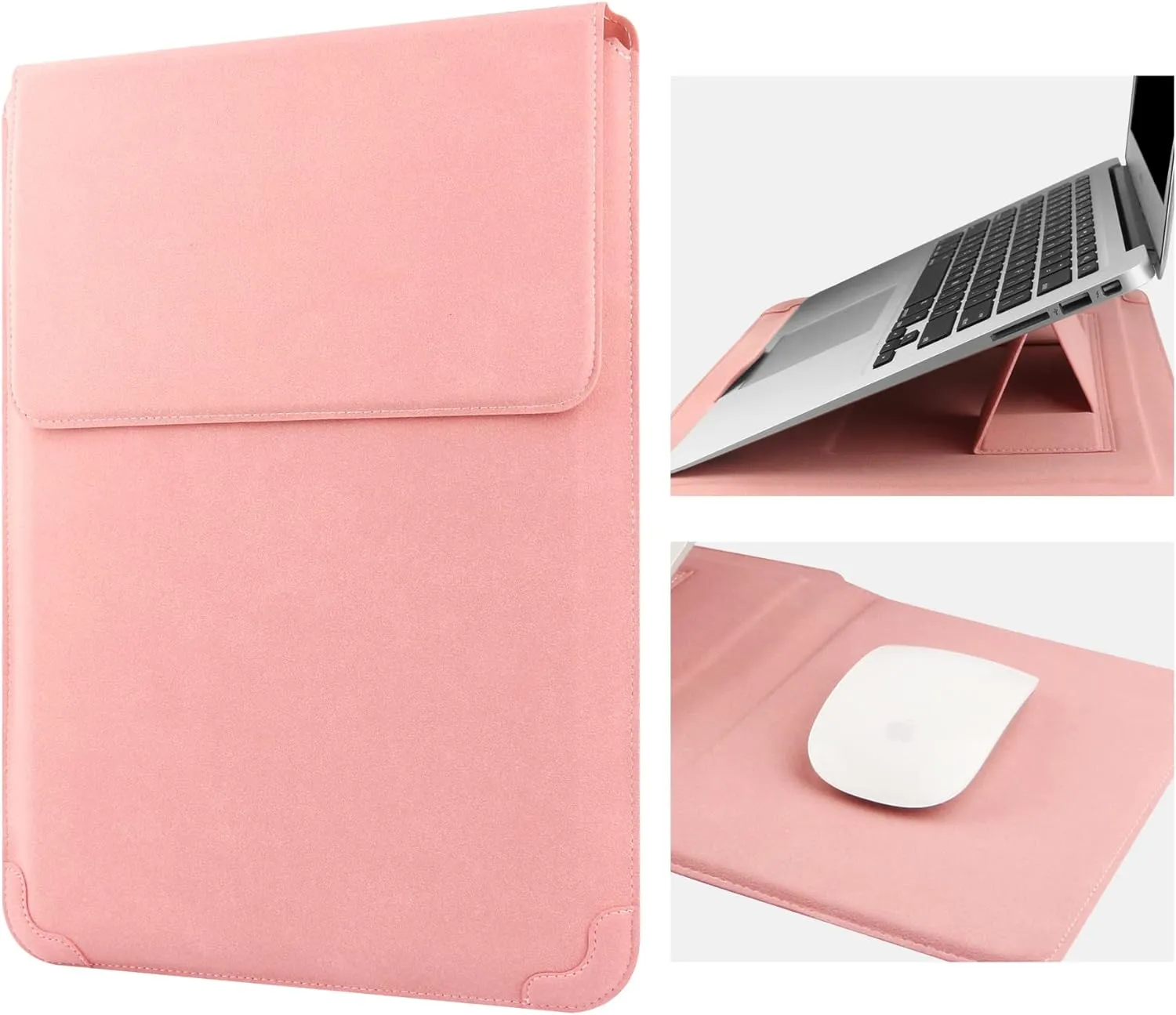 15 16 Inch Laptop Sleeve Case Leather Bag for MacBook Pro 16 2021 & 2019/ASUS Vivobook 15/Huawei MateBook D15/HP 15.6" PC/MacBook Pro 15/Surface Laptop 3/Dell Inspiron 15/IdeaPad, Pink