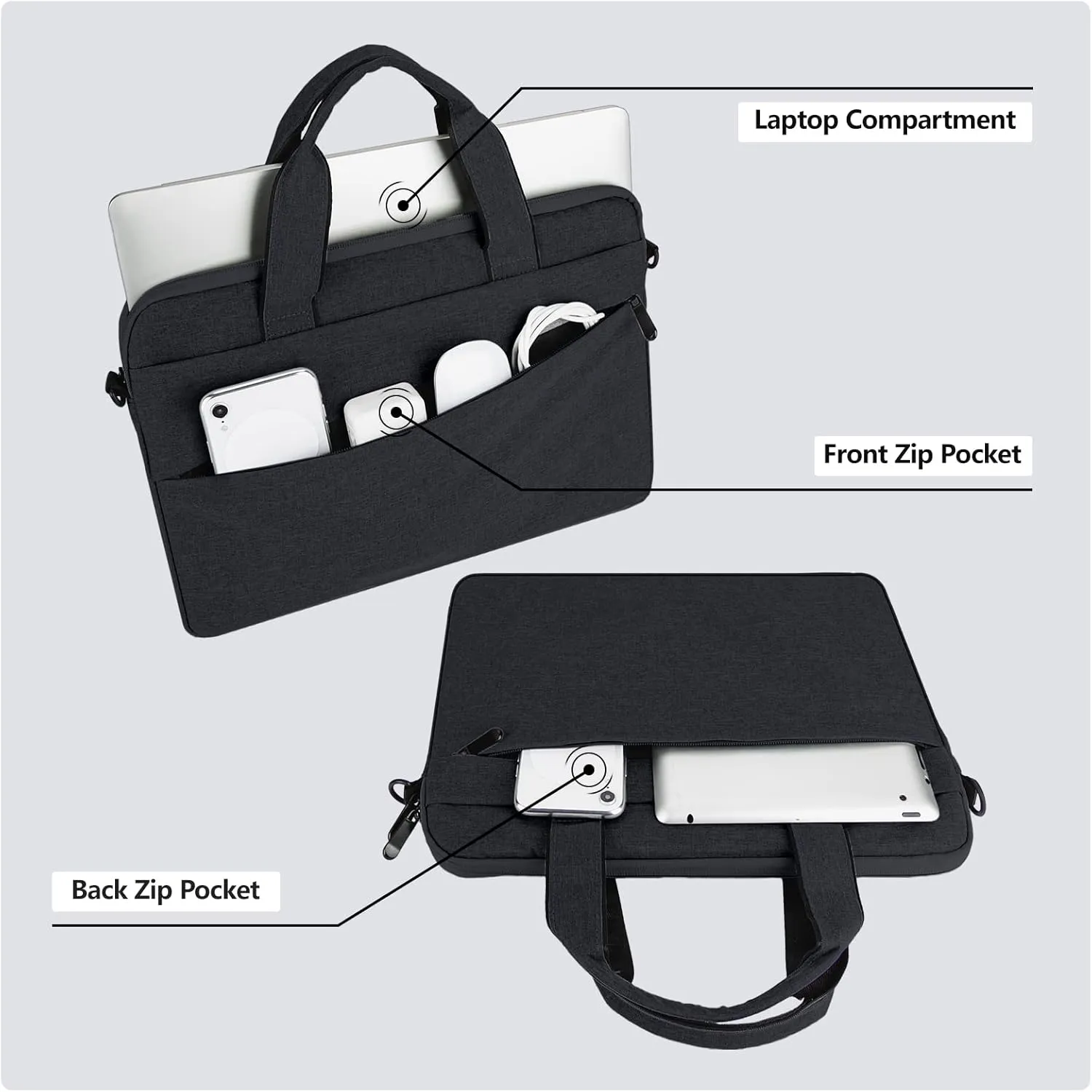 15.6 Inch Laptop Sleeve Bag for 15.6 Inch Chromebook Laptop Computer Notebook, Protective Polyester Laptop Shoulder Case Cover Carrying Bag With Handle, Black