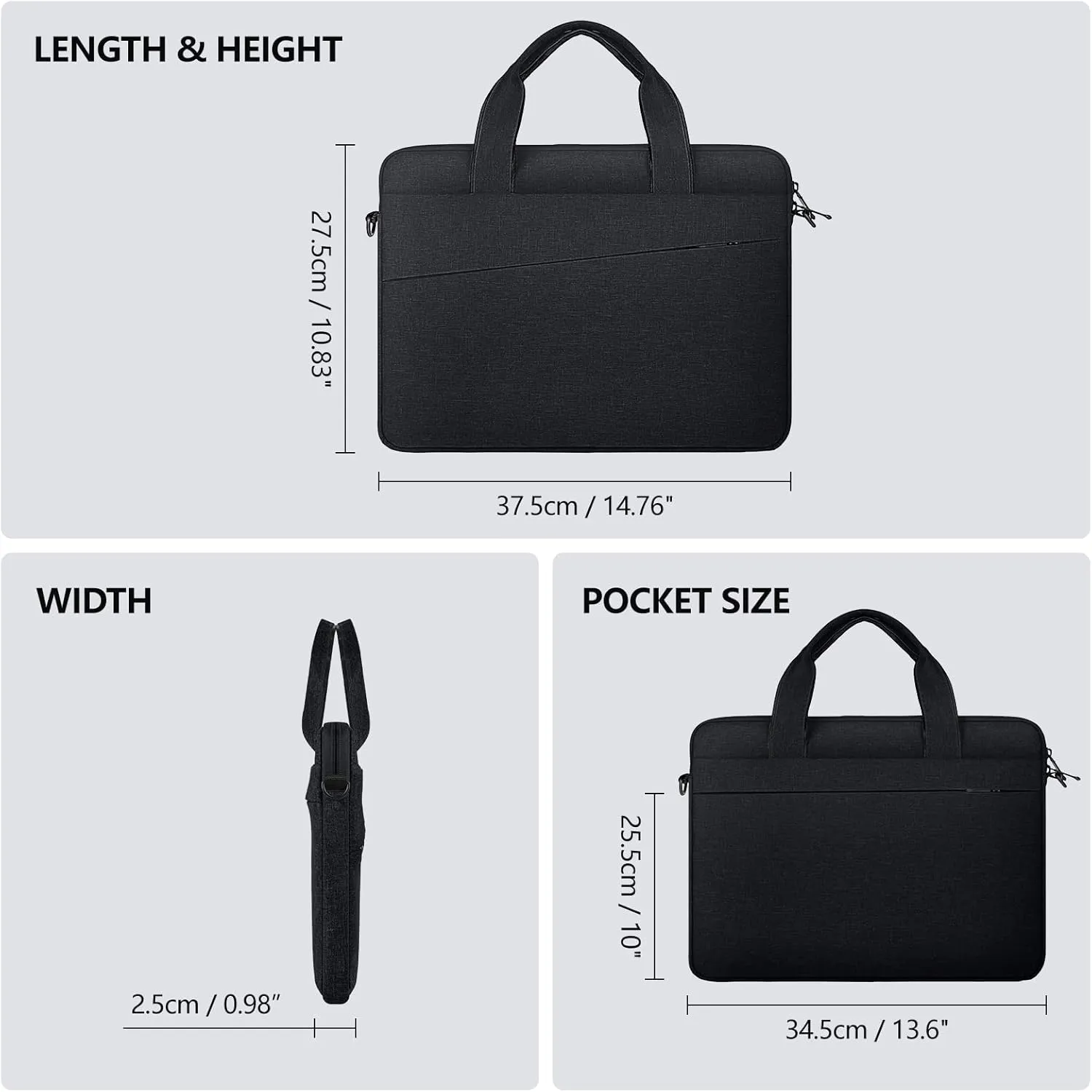 15.6 Inch Laptop Sleeve Bag for 15.6 Inch Chromebook Laptop Computer Notebook, Protective Polyester Laptop Shoulder Case Cover Carrying Bag With Handle, Black