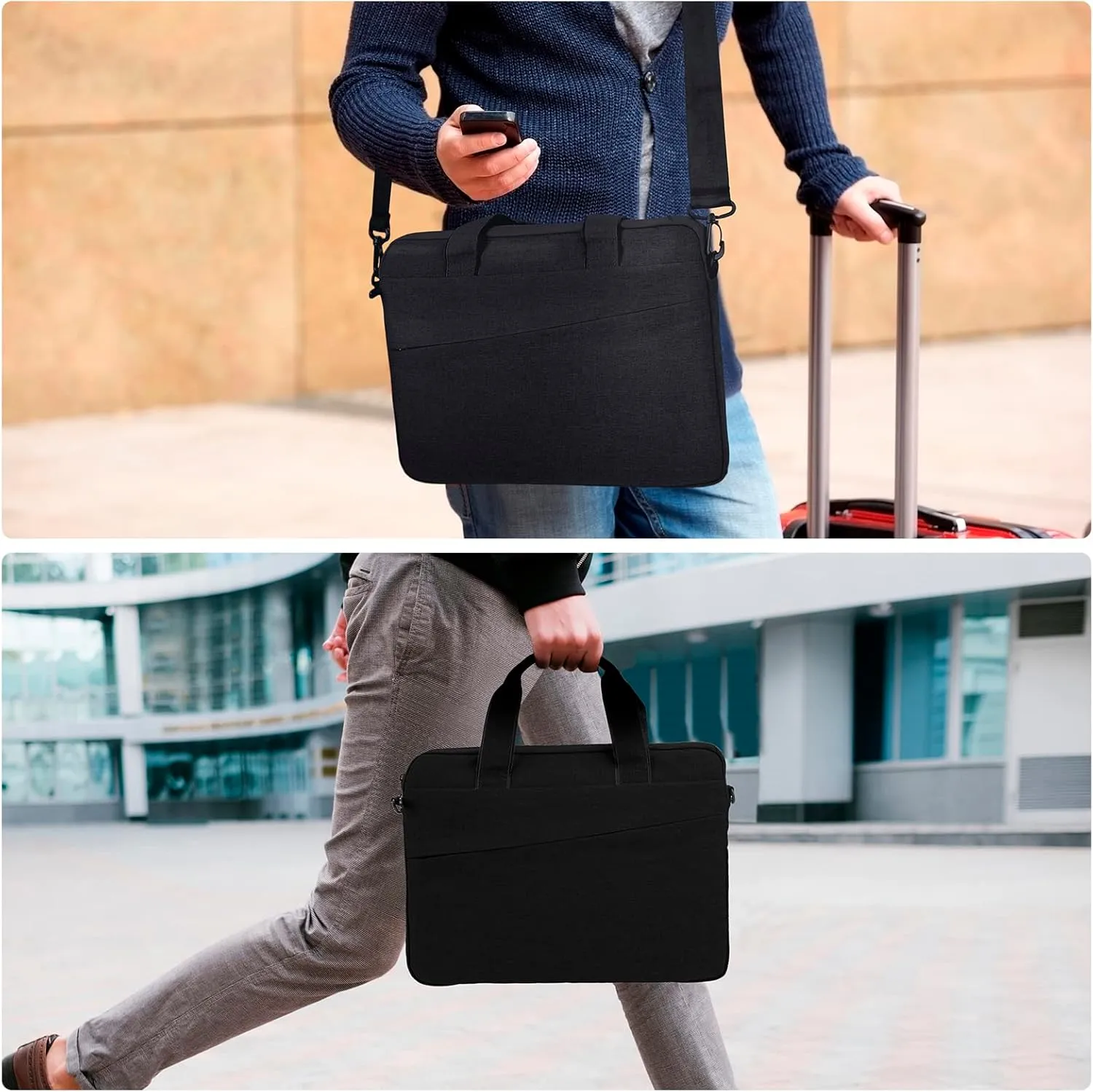 15.6 Inch Laptop Sleeve Bag for 15.6 Inch Chromebook Laptop Computer Notebook, Protective Polyester Laptop Shoulder Case Cover Carrying Bag With Handle, Black