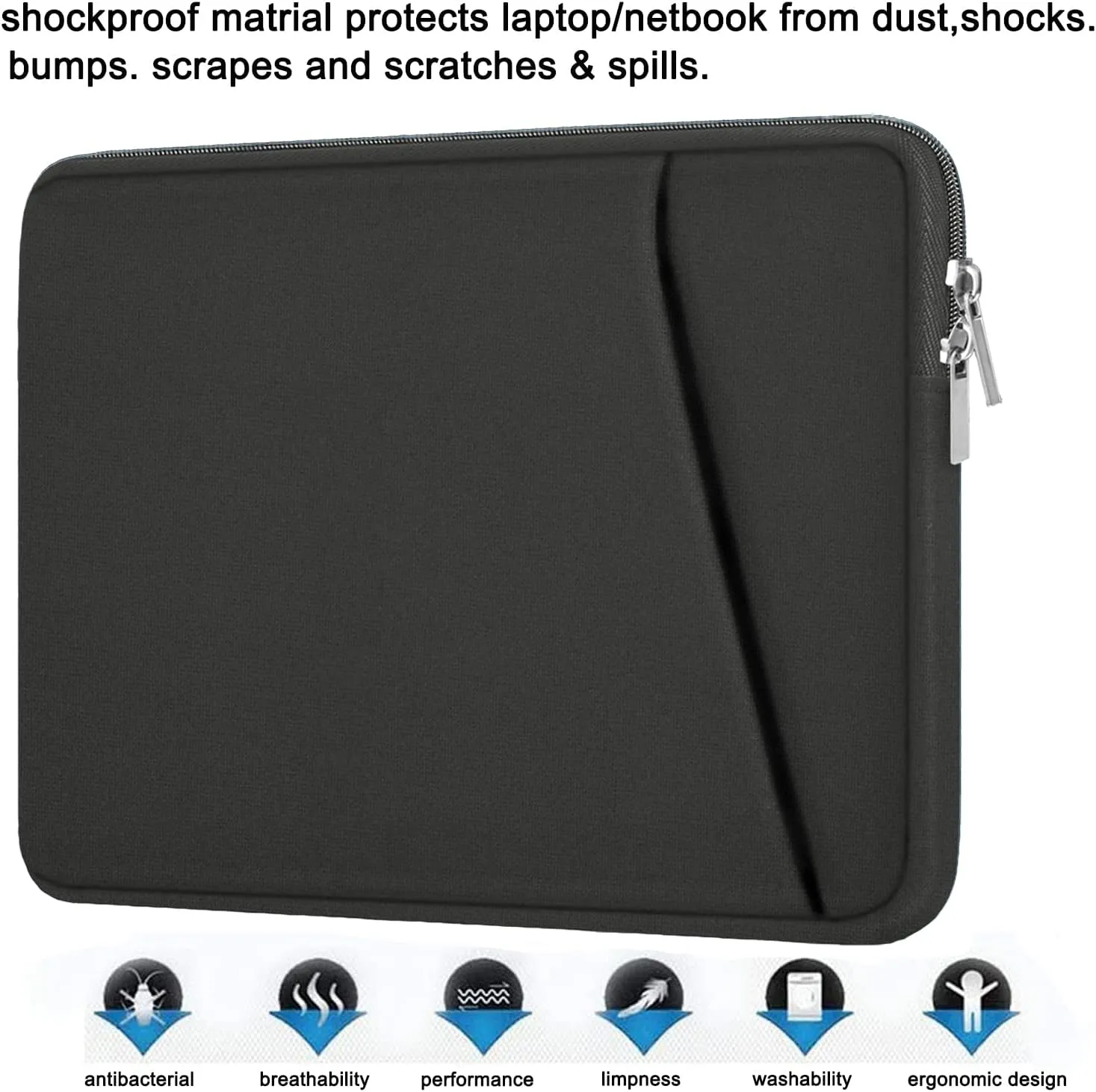 15.6 inch Laptop Sleeve, Durable Briefcase Cover Shockproof Protective Sleeve, Handbags Portable Laptop Bag for 15.6 inch HP Dell Asus Lenovo Notebook Computer Case with Front Pocket, Grey