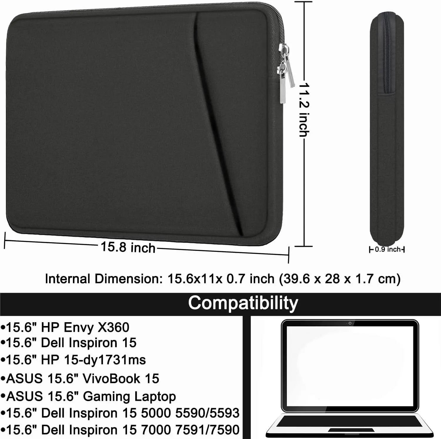 15.6 inch Laptop Sleeve, Durable Briefcase Cover Shockproof Protective Sleeve, Handbags Portable Laptop Bag for 15.6 inch HP Dell Asus Lenovo Notebook Computer Case with Front Pocket, Grey