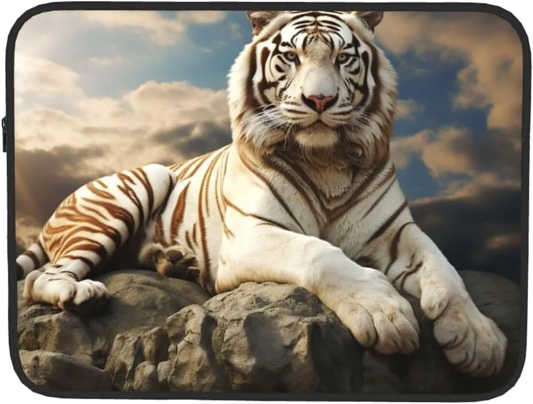 17 Inch Laptop Sleeve Bag Waterproof Shockproof Laptop Case Bag Majestic Tiger Resting On A Rock with Cloudy Sky Computer Skin Bags Lightweight Tablet Carrying Case