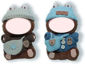17cm Doll Clothes Set (Doll Not Included) - 6-Piece Handmade Crochet Outfit, Chic Fashion with Stylish Accessories for Mini Dolls Refills [Blue Brown]
