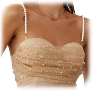 1Pair Festival Rave Pearl Shoulder Straps Jewelry Crystal Shoulder Strap Chain Pearl Lingerie Chain Bridal Wedding Dress Bra Shoulder Chain Sexy Lingerie Accessories for Women