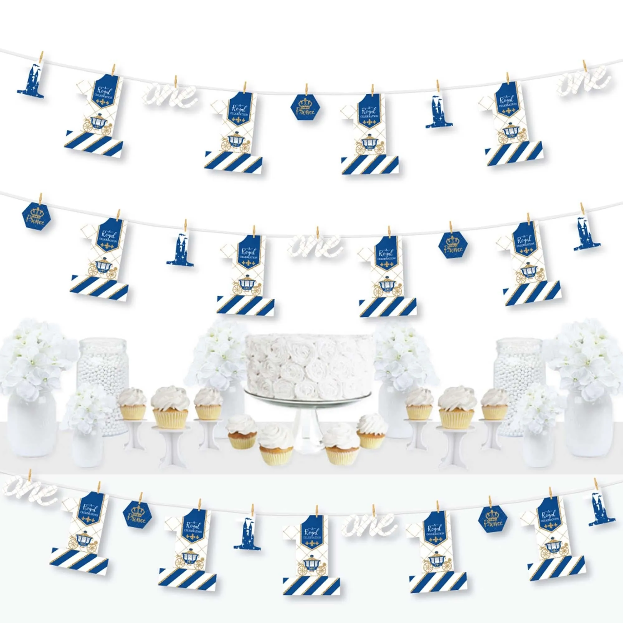 1st Birthday Royal Prince Charming - First Birthday Party DIY Decorations - Clothespin Garland Banner - 44 Pieces