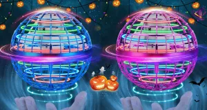 2 Pack Flying Orb Ball for Kids Adults, Hand Controlled Boomerang Ball, Soaring Flying Spinner Mini Drone, Hover Flying Ball Toy with LED Lights, Drone Ball Endless Tricks Gifts for Boys Girls