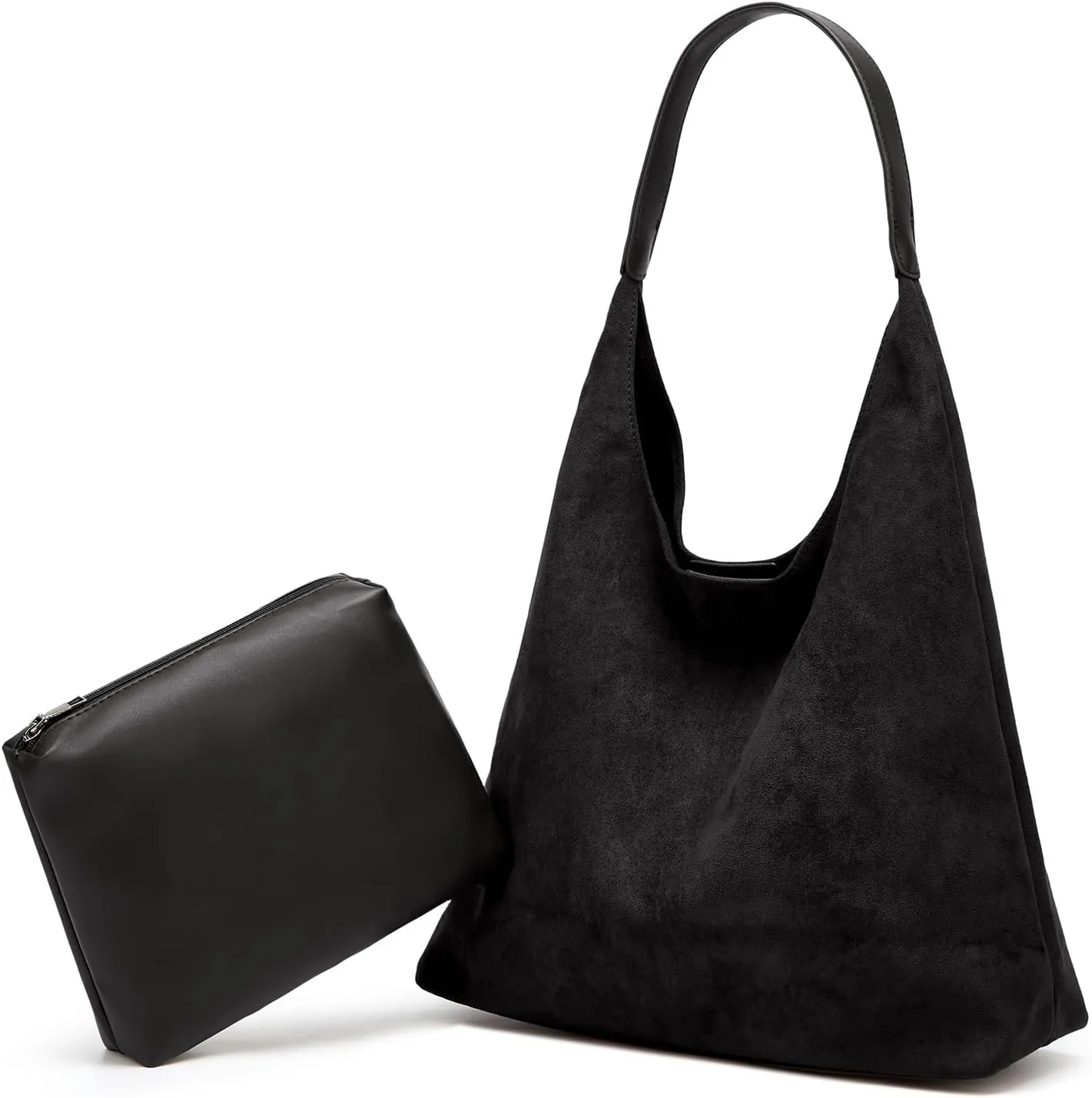 2 Pcs Slouchy Hobo Bags Women Suede Crescent Satchels Shoulder Bag Crossbody Purse Top-handle College Tote Handbag 2024
