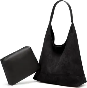 2 Pcs Slouchy Hobo Bags Women Suede Crescent Satchels Shoulder Bag Crossbody Purse Top-handle College Tote Handbag 2024