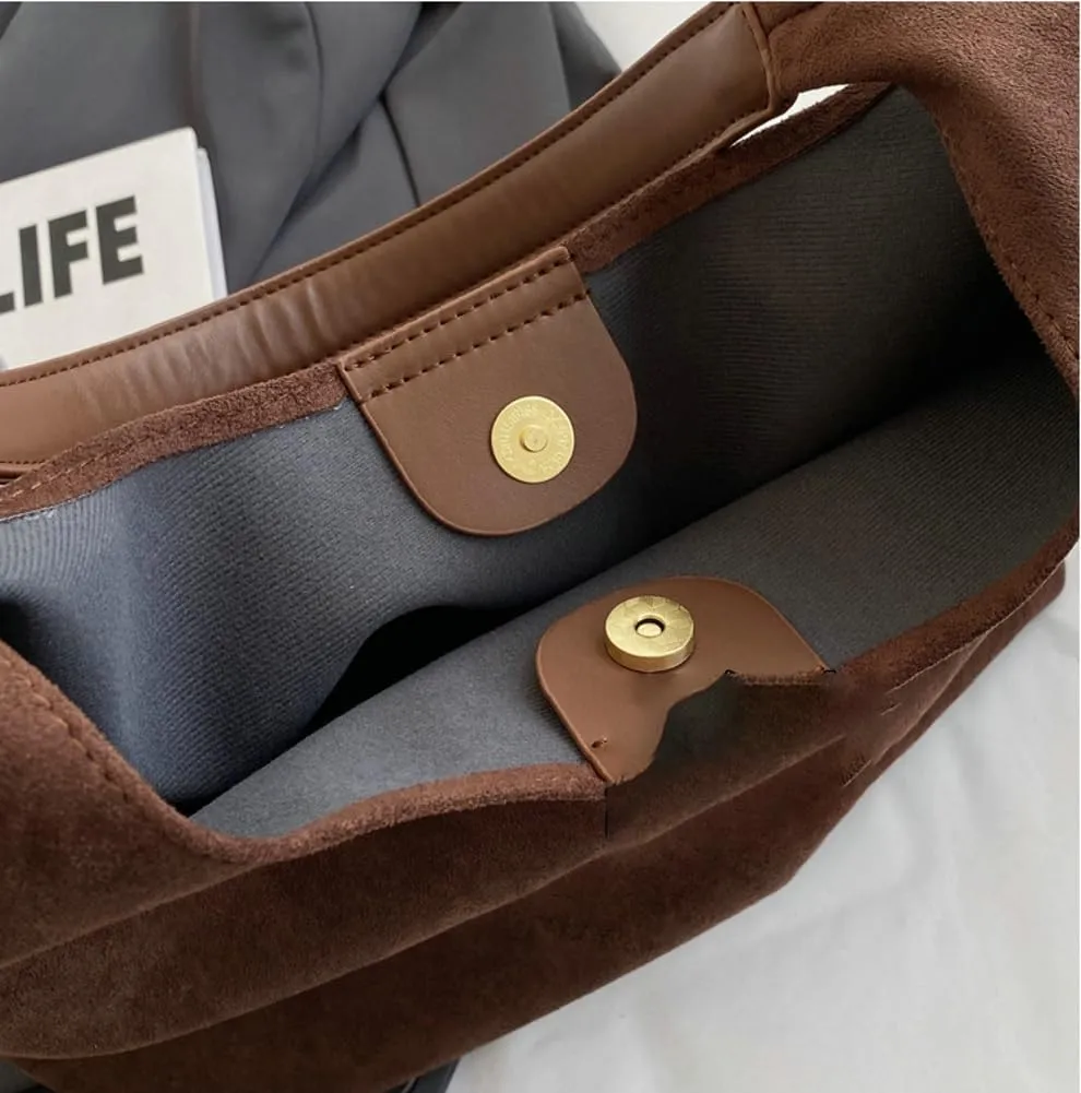 2 Pcs Slouchy Hobo Bags Women Suede Crescent Satchels Shoulder Bag Crossbody Purse Top-handle College Tote Handbag 2024