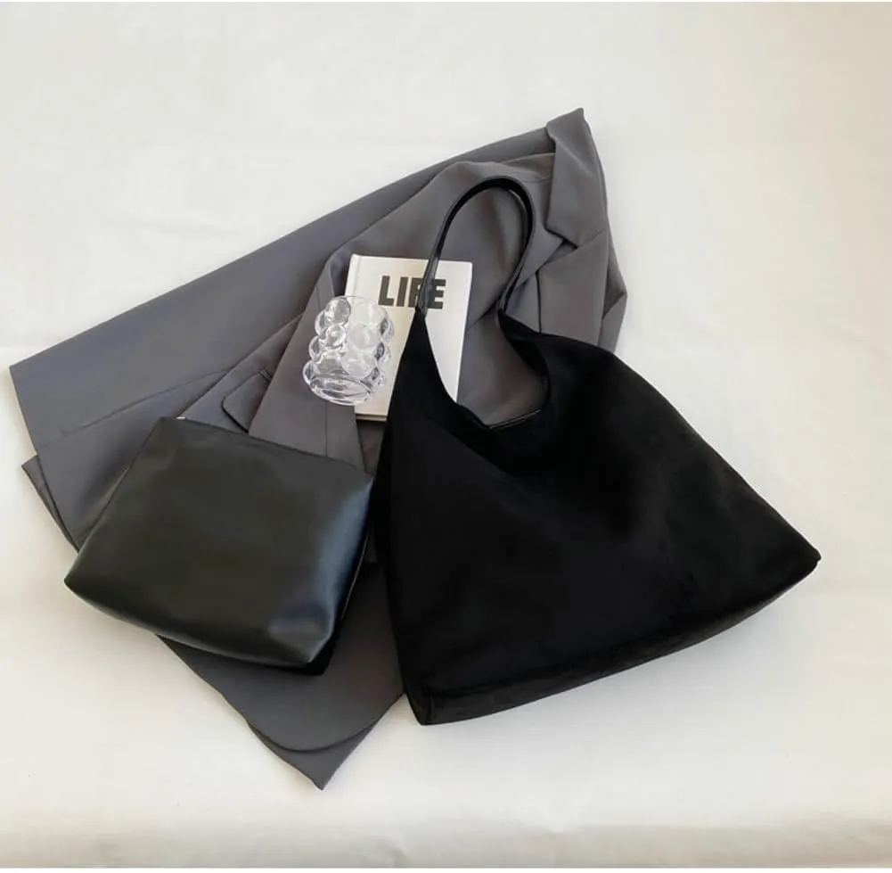 2 Pcs Slouchy Hobo Bags Women Suede Crescent Satchels Shoulder Bag Crossbody Purse Top-handle College Tote Handbag 2024