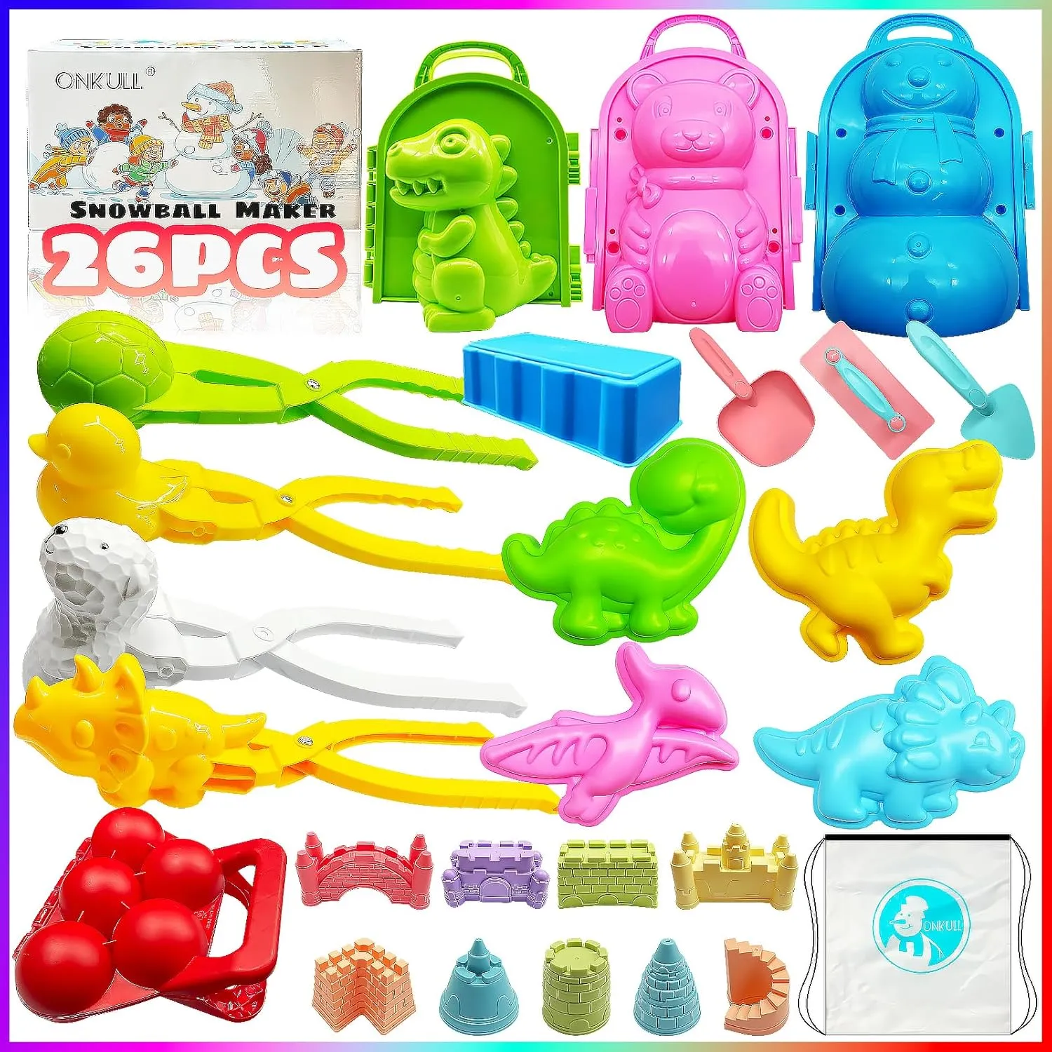 2023 New 26Pcs Snowball Maker Winter Snow Toys Kit with Handle for Snow Ball Shapes Maker Fights Duck for Kids Toddlers Adults Outdoor Snow Molds Party Favors for Kids
