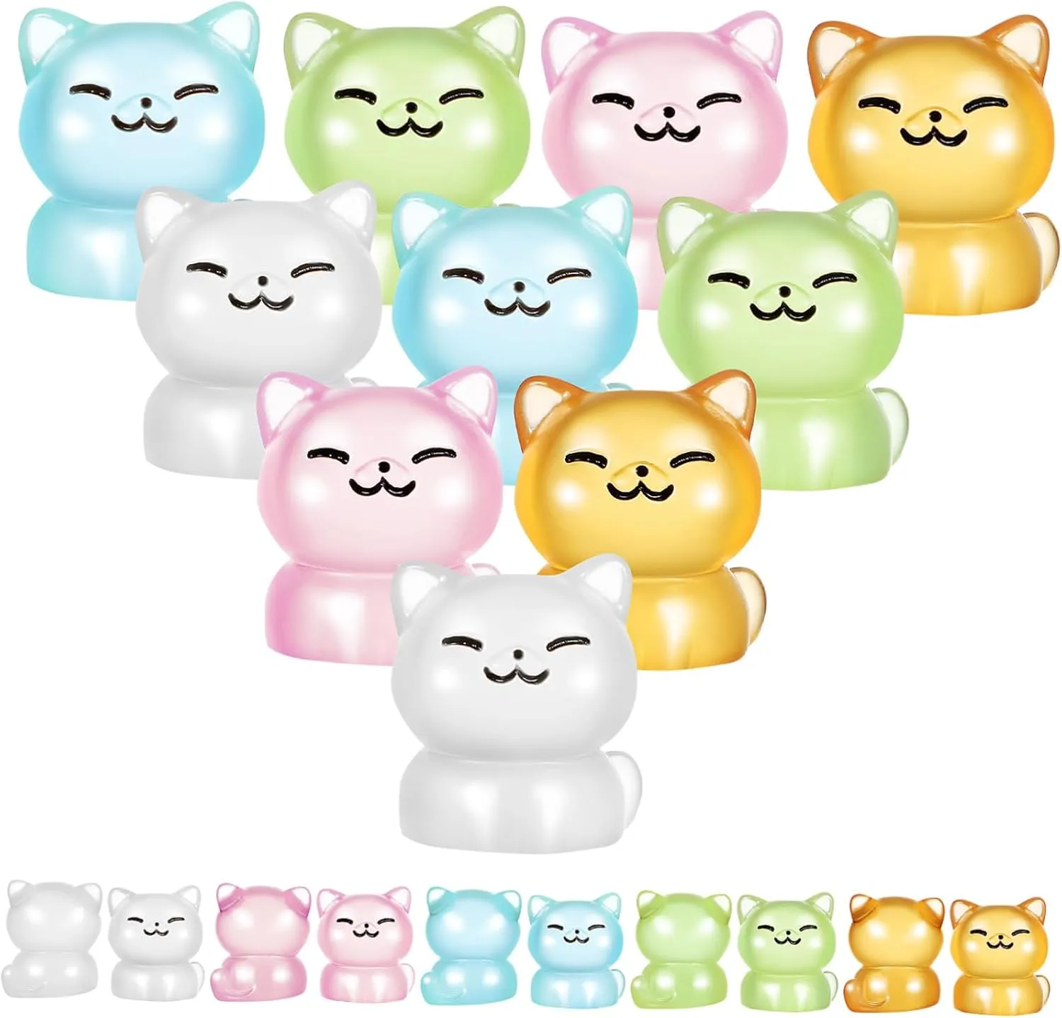 20pcs Glow Dark Mini Resin Cat Figurines Tiny Cat Decor for Dollhouses Micro Landscapes Delicate Detailing Sturdy Resin Material Cute Night Light Accents