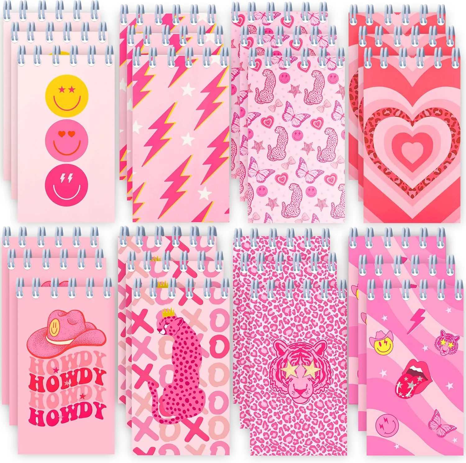 24 Pcs Mini Pink Preppy Notebook Preppy notebooks Pink Y2K Party Small Notepads Y2K Travel Spiral Pocket Notebook Party Happy Smile Mini Notepad for Teens Girls Back to School Supplies