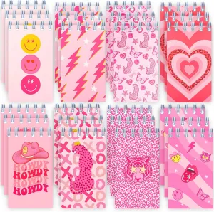 24 Pcs Mini Pink Preppy Notebook Preppy notebooks Pink Y2K Party Small Notepads Y2K Travel Spiral Pocket Notebook Party Happy Smile Mini Notepad for Teens Girls Back to School Supplies