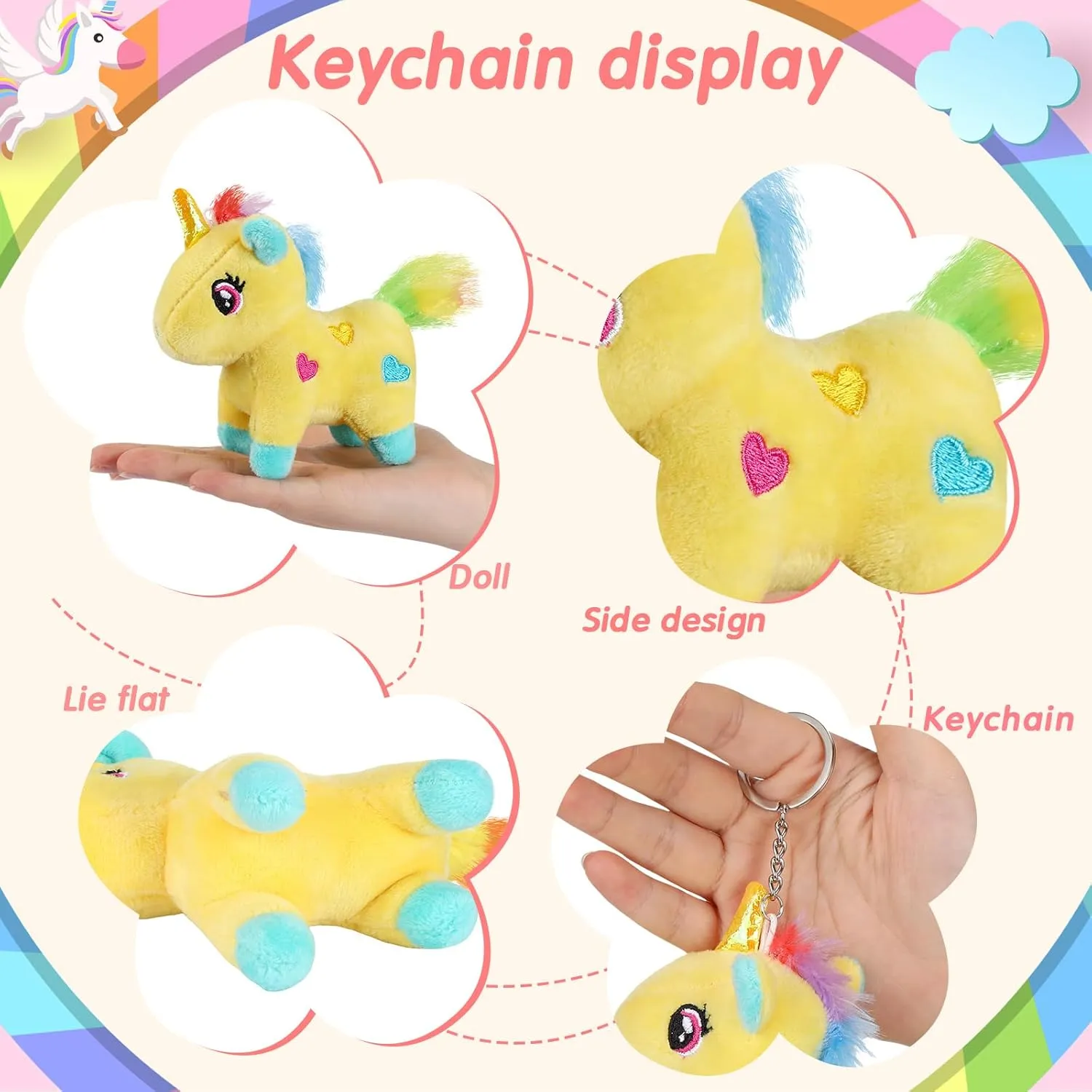 24 Pcs Mini Plush Unicorn Stuffed Animals Unicorn Party Favors Bulk Toys DIY Plush Keychain Small Stuffed Animal for Classroom Birthday Baby Shower Party Gift