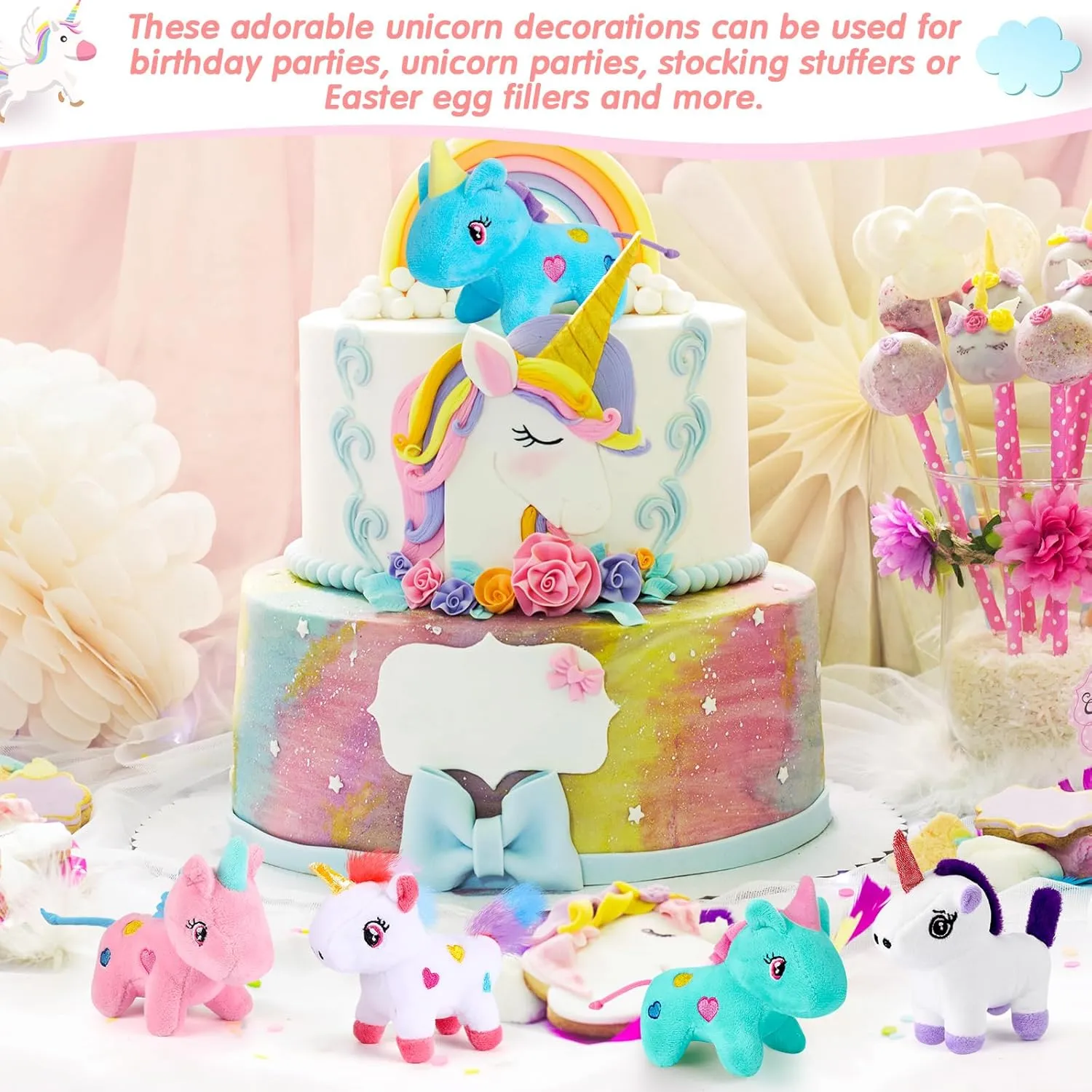 24 Pcs Mini Plush Unicorn Stuffed Animals Unicorn Party Favors Bulk Toys DIY Plush Keychain Small Stuffed Animal for Classroom Birthday Baby Shower Party Gift