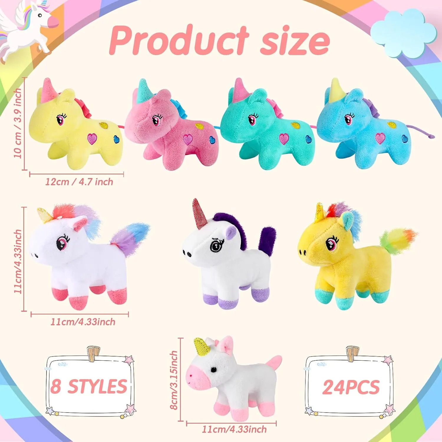 24 Pcs Mini Plush Unicorn Stuffed Animals Unicorn Party Favors Bulk Toys DIY Plush Keychain Small Stuffed Animal for Classroom Birthday Baby Shower Party Gift