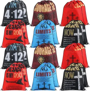 24 Pcs Religious Drawstring Backpack Christian Drawstring Backpack Bags Large Jesus Bible Verse Cross String Gift Bag Graduation Church Sunday School Gifts Supplies