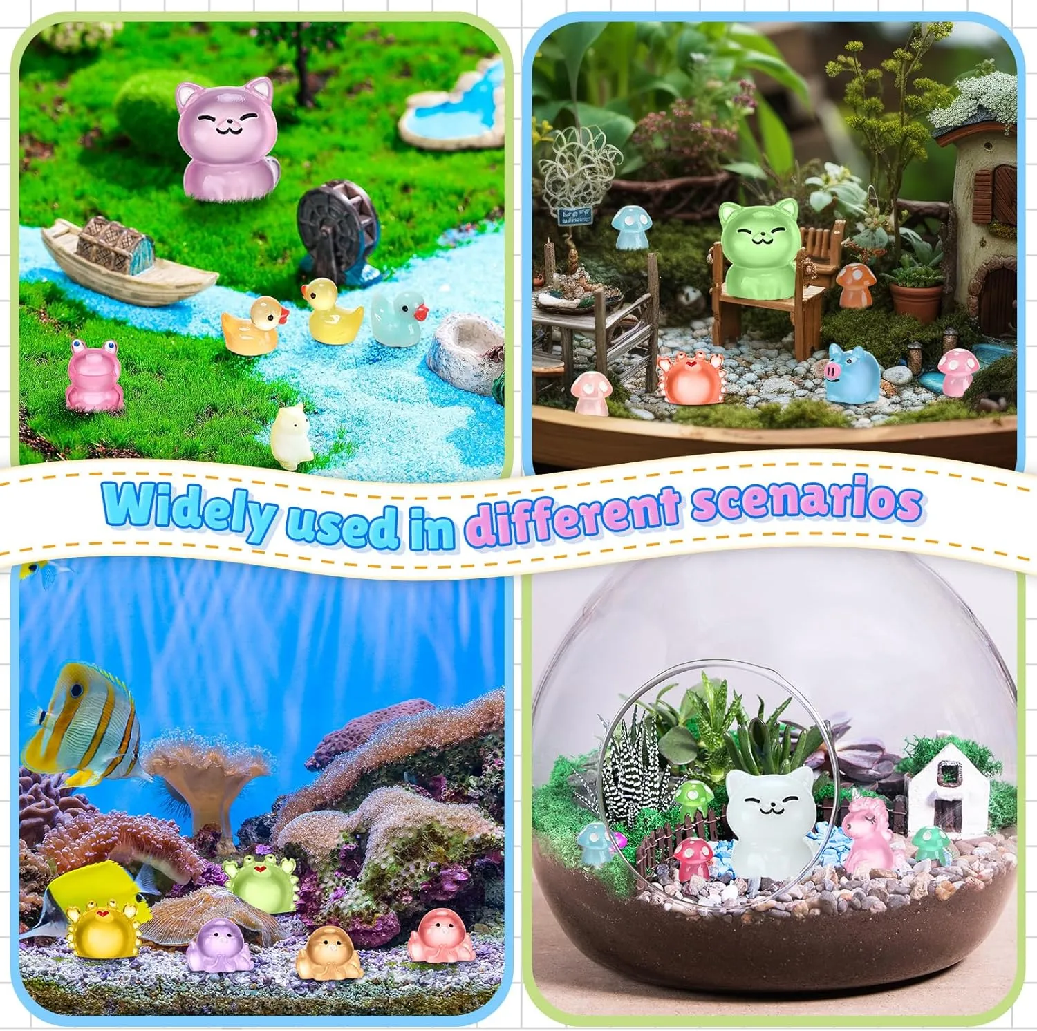 240 Pcs Mini Resin Animals Tiny Resin Animals Bulk Glow in The Dark Miniature Figures for Micro Garden Landscape Ornaments Dollhouse Crafts Accessories(Lively Style)