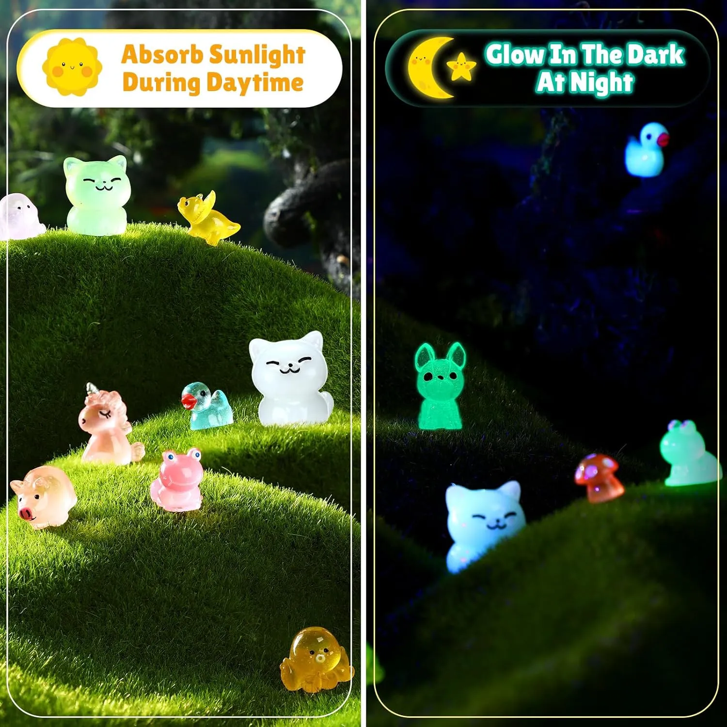 240 Pcs Mini Resin Animals Tiny Resin Animals Bulk Glow in The Dark Miniature Figures for Micro Garden Landscape Ornaments Dollhouse Crafts Accessories(Lively Style)
