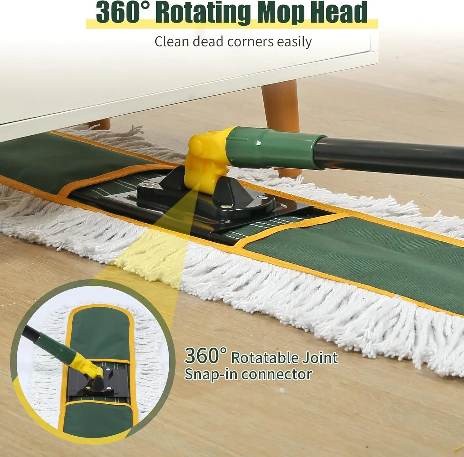 24" Commercial Dust Mop for Floor Cleaning, Heavy Duty Large Mop with Replacement Mops Pads, Industrial Duster Floor Wet Dry Broom for Cleaning Office Garage Hardwood Warehouse Factory Mall