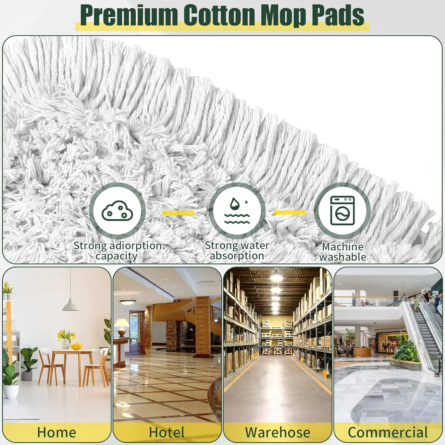 24" Commercial Dust Mop for Floor Cleaning, Heavy Duty Large Mop with Replacement Mops Pads, Industrial Duster Floor Wet Dry Broom for Cleaning Office Garage Hardwood Warehouse Factory Mall