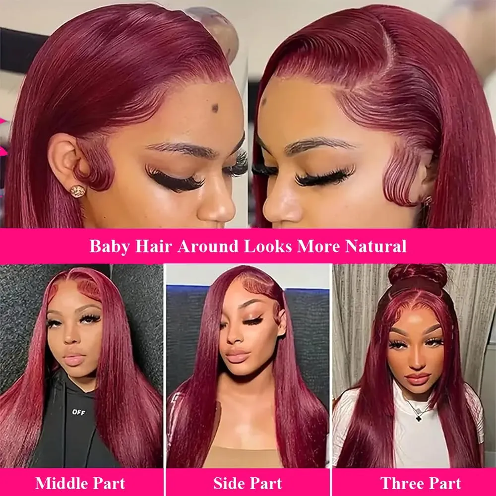 250% Density Flexi-Fit Invisi Drawstring Wig 9x6 Glueless Wigs Human Hair Pre Plucked Pre Cut Straight Hair Wigs 99j Burgundy Lace Front Wigs Human Hair for Women 30 Inch