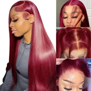 250% Density Flexi-Fit Invisi Drawstring Wig 9x6 Glueless Wigs Human Hair Pre Plucked Pre Cut Straight Hair Wigs 99j Burgundy Lace Front Wigs Human Hair for Women 30 Inch