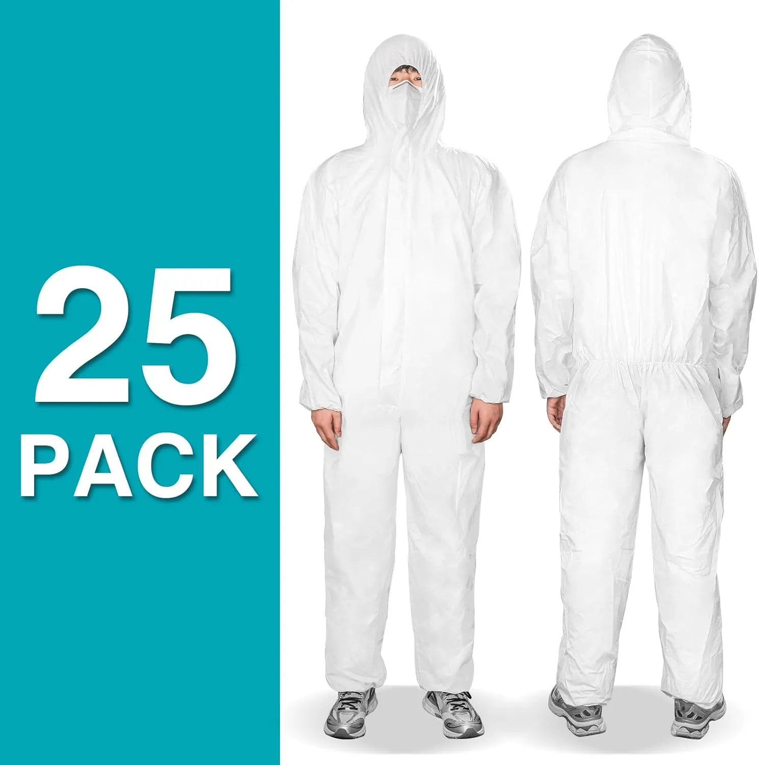 25PACK Disposable Protective Coveralls, Heavy Duty Full Body Painters Suit for Men & Women with Elastic Wrists, Ankles and Hood- Breathable & Waterproof-3X-Large