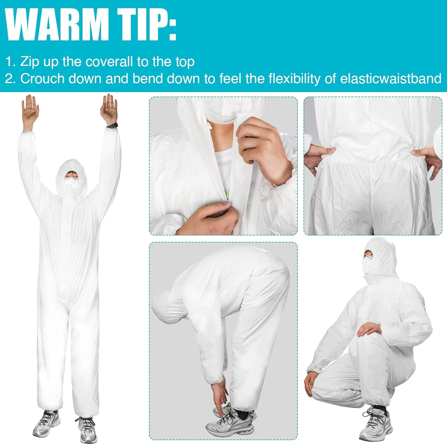 25PACK Disposable Protective Coveralls, Heavy Duty Full Body Painters Suit for Men & Women with Elastic Wrists, Ankles and Hood- Breathable & Waterproof-3X-Large