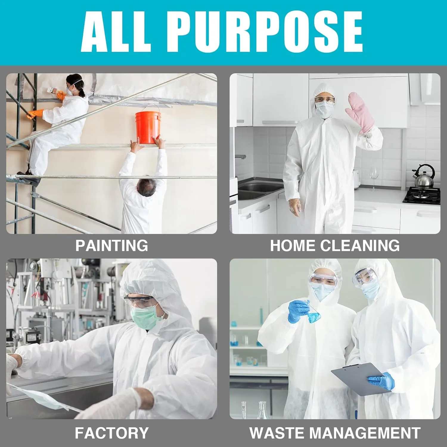 25PACK Disposable Protective Coveralls, Heavy Duty Full Body Painters Suit for Men & Women with Elastic Wrists, Ankles and Hood- Breathable & Waterproof-3X-Large