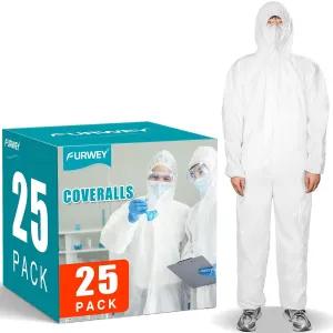 25PACK Disposable Protective Coveralls, Heavy Duty Full Body Painters Suit for Men & Women with Elastic Wrists, Ankles and Hood- Breathable & Waterproof-3X-Large