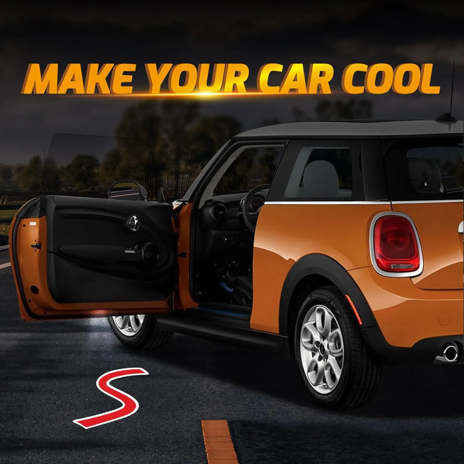 2Pcs Car Door Lights Projector for Mini Clubman/Countryman/Paceman/Sports/Cooper R55 R56 R57 R58 R59 R60 R61 F55 F56 F57 Car Accessories - Ghost Shadow Welcome LED Puddle Lights (Red S)