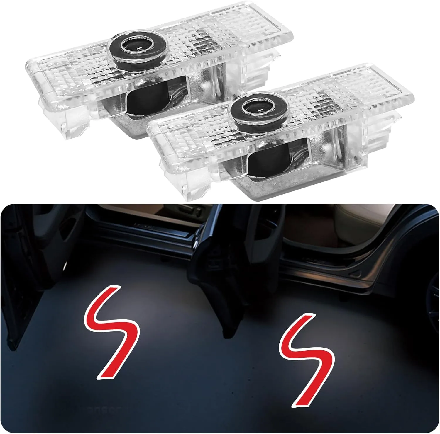 2Pcs Car Door Lights Projector for Mini Clubman/Countryman/Paceman/Sports/Cooper R55 R56 R57 R58 R59 R60 R61 F55 F56 F57 Car Accessories - Ghost Shadow Welcome LED Puddle Lights (Red S)